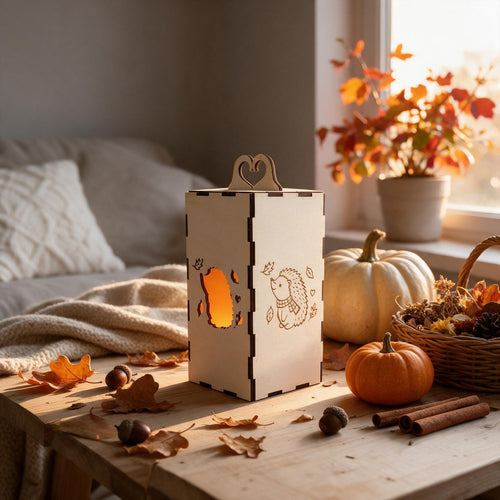 LED Holzlaterne „Kleiner Igel“ – Gemütliche Herbstdeko für Drinnen inkl. LED-Teelicht