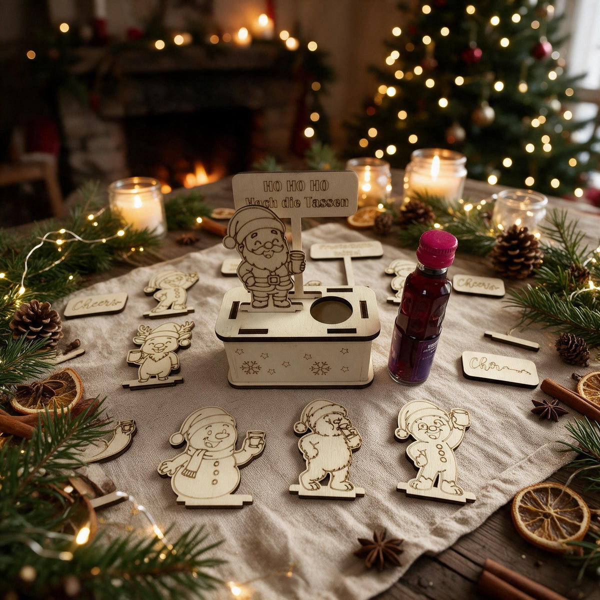 Personalisierte Schnapsbank aus Holz mit Gravur als originelles Geschenkset für Geburtstage und Feiern.